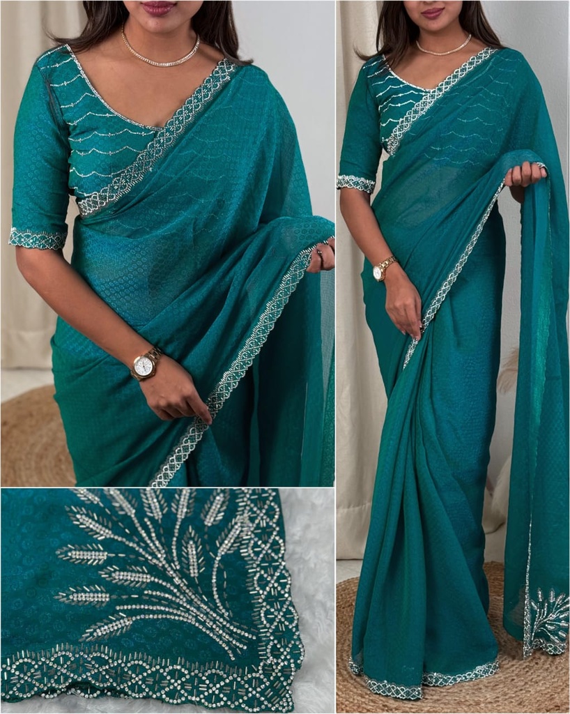 Beats and savroski work partywear saree