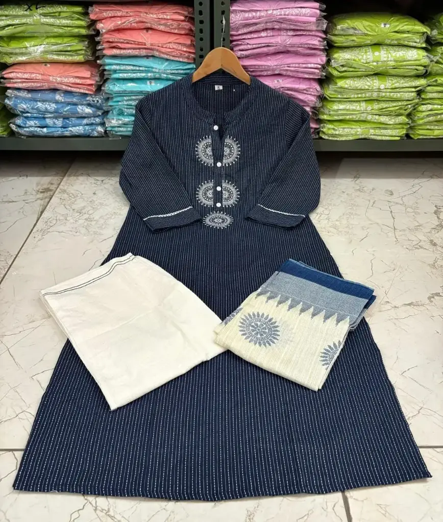 khadi cotton embroidery suit