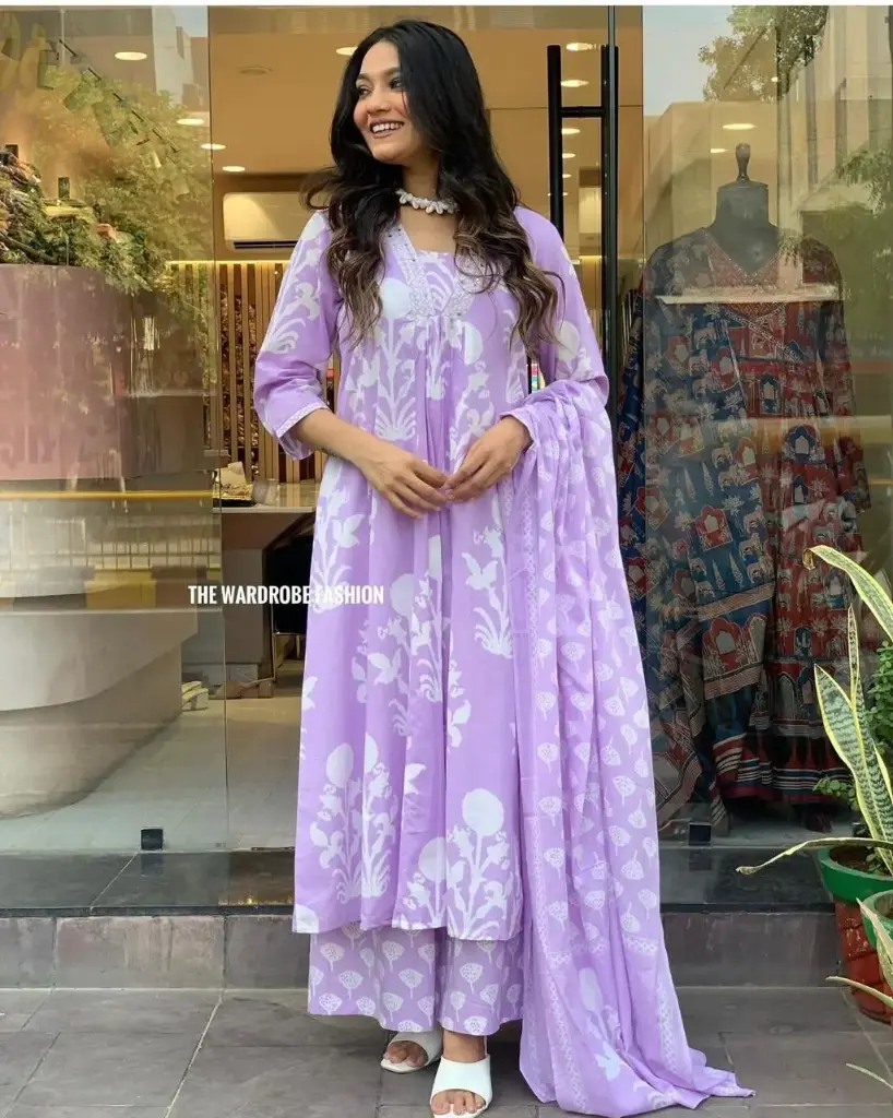 Floral Printed Cotton kurta with Cotton Plazo and Mulmul Dupatta