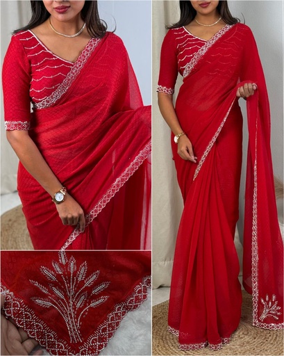 Beats and savroski work partywear saree